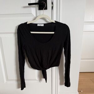 Babaton Black Long Sleeve Tie-Front Top